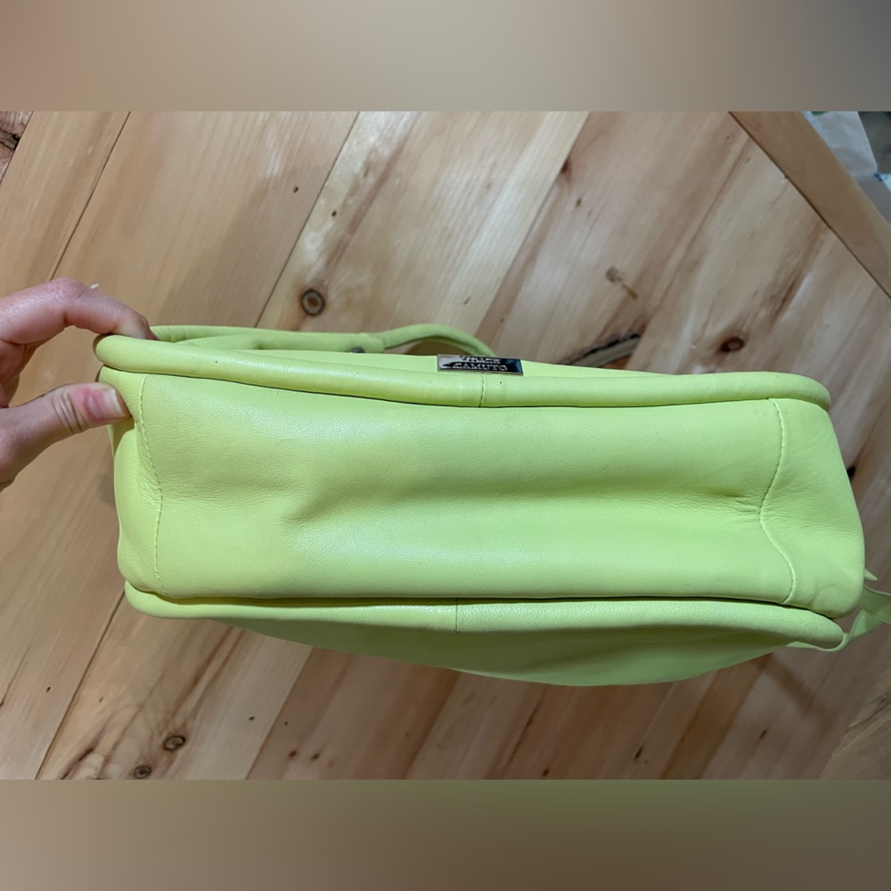 NWOT Vince Camuto Faslo Leather Bucket Satchel in Celery with Drawstring Closure - Picture 14 of 16